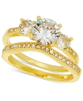 Charter Club Gold-Tone 2-Pc. Set Cubic Zirconia Stacking Bridal Rings, Created for Macy's