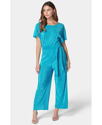 Bebe Women's Plisse Culotte Jumpsuit,Blue,XXSmall