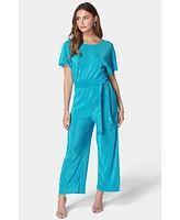 Bebe Women's Plisse Culotte Jumpsuit,Blue,XXSmall