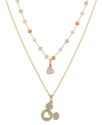 Unwritten Disney Cubic Zirconia Mickey Mouse and Mother of Pearl Heart Layered Necklace Set