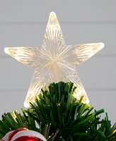 Nearly Natural 24in. Pre-Lit Fiber Optic Artificial Christmas Tree with Ornaments, Poinsettia and Star Topper