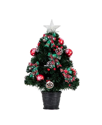 Nearly Natural 24in. Pre-Lit Fiber Optic Cosmopolitan Star Topped Artificial Christmas Tree with Decorative Planter