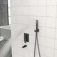 16" Rain Shower Head Systems With Waterfall Tub Spout, Matte, Ceiling Mounted Shower