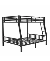 Full Xl Over Queen Metal Bunk Bed with Ladder and Slats Support for Adults Teens, Black