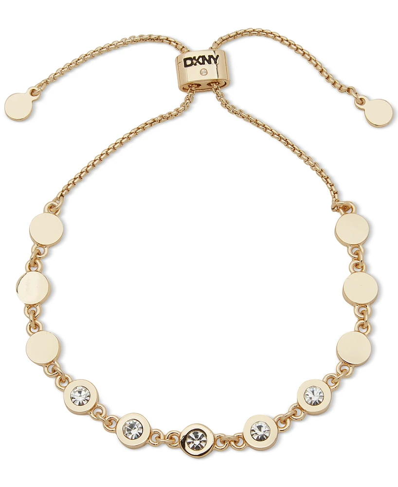 Dkny Gold-Tone Crystal& Smooth Disc Slider Bracelet