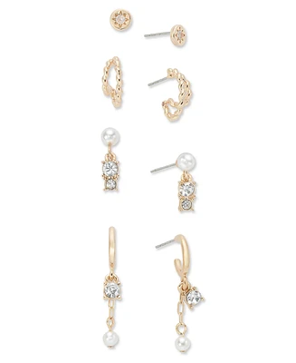 On 34th 4-Pc. Set Crystal & Imitation Pearl Earrings, Created for Macy's