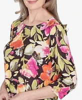 Alfred Dunner Classic Bold Floral Geometric Border Top