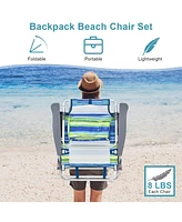 Vebreda 2 Packs 5-Position Outdoor Folding Backpack Beach Table Chair Reclining Chair Set