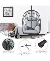 Inolait Hanging Folding Egg Chair with Stand Soft Cushion Pillow Swing Hammock