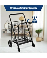 Sugift Heavy Duty Folding Utility Shopping Double Cart