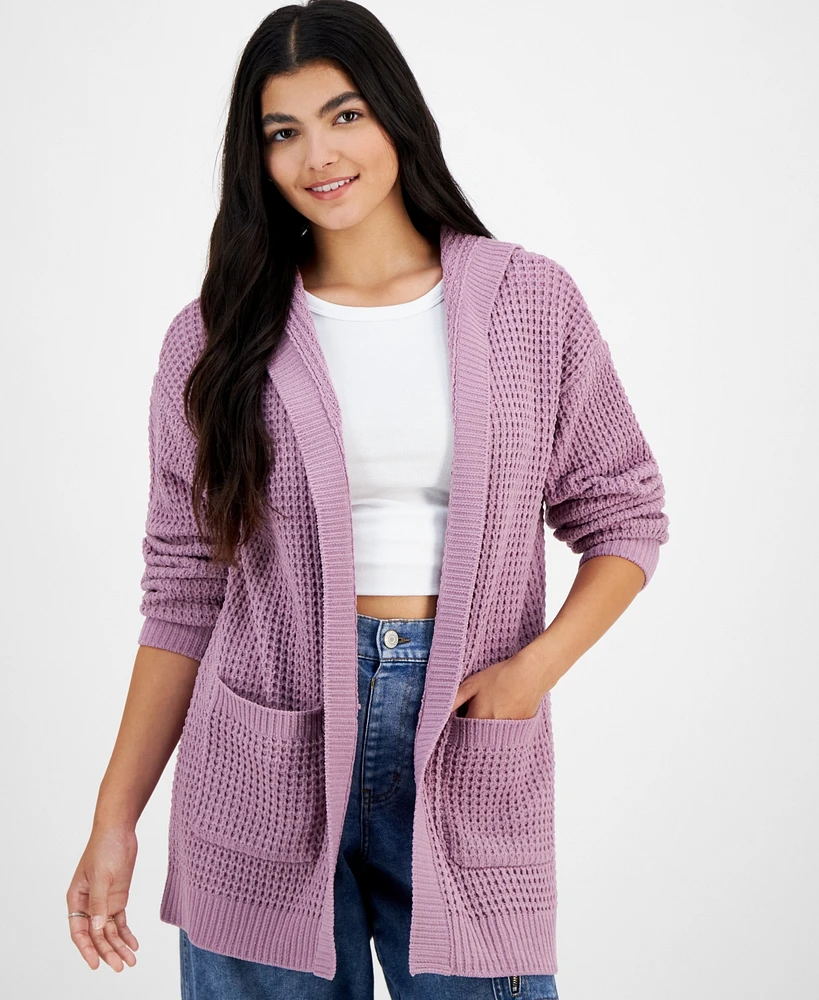 Hooked Up by Iot Juniors' Chenille Open Front Cardigan