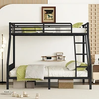 Twin Xl Over Queen Metal Bunk Bed with Ladder and Slats Support for Adults Teens, Black