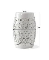 Simplie Fun Elegant Lace-Cut Barrel Side Table for Indoor/Outdoor Living