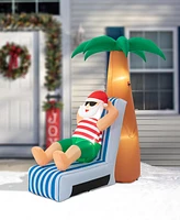 Glitzhome 6FT Lighted Inflatable Santa under Coconut Tree Decor