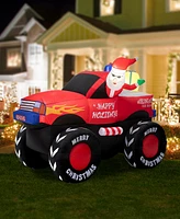 Glitzhome 7FT Lighted Santa Claus On Pick Up Off road Vehicle Inflatable Decor