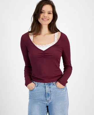 Hippie Rose Juniors' Two-Piece Long-Sleeve Ribbed Tee