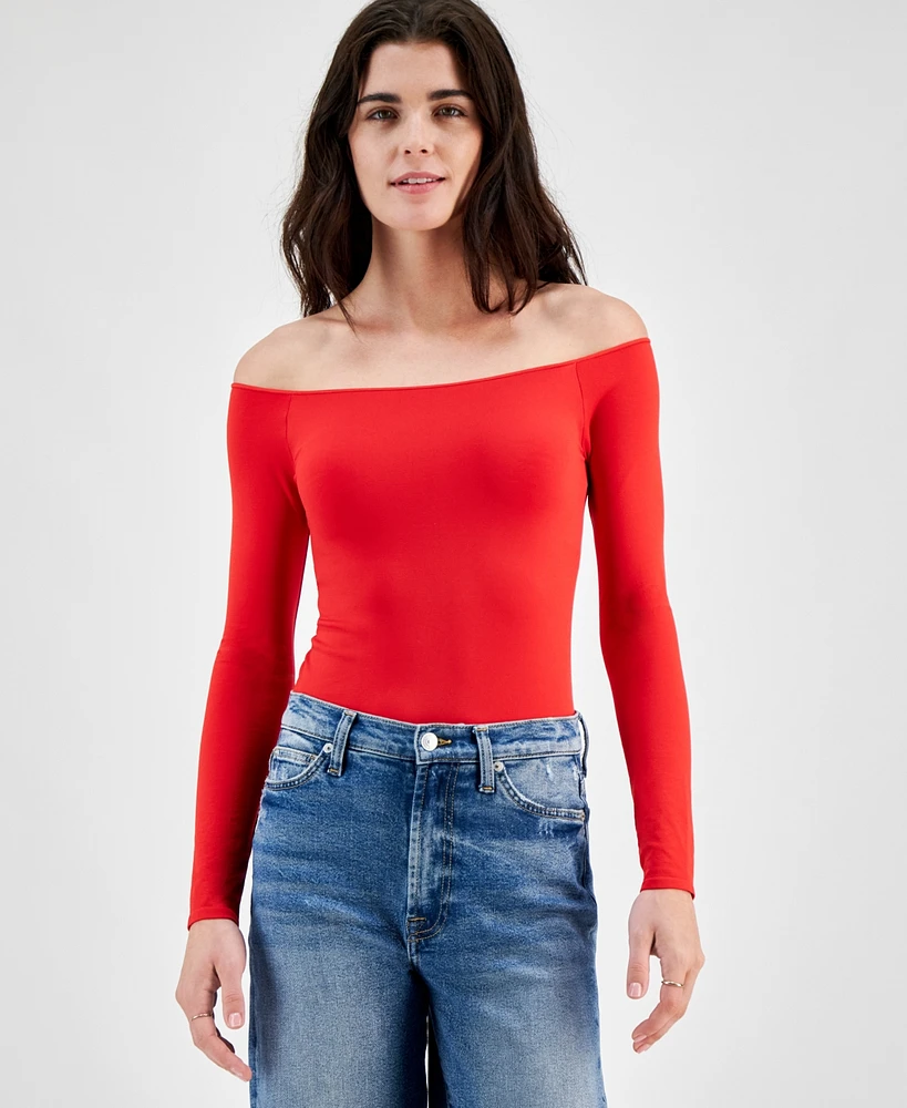 Just Polly Juniors' Off-The-Shoulder Long-Sleeve Bodysuit