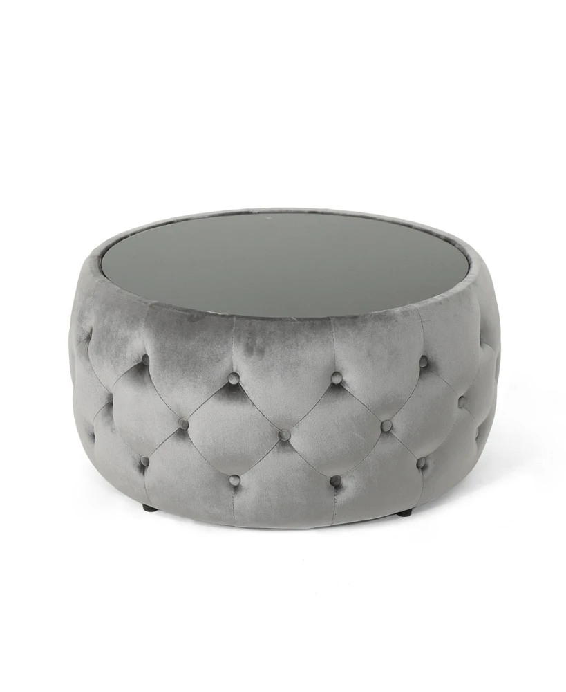 Streamdale Furniture Modern Glam Diamond Tufted Velvet Ottoman with Tempered Glass Top