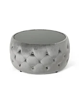 Simplie Fun Modern Glam Diamond Tufted Velvet Ottoman with Tempered Glass Top