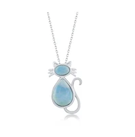 Caribbean Treasures Sterling Silver Larimar Cat Pendant