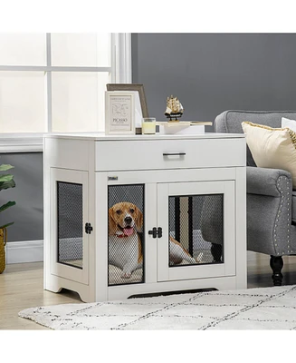 Simplie Fun Versatile Dog Crate & Side Table with Cozy Cushion, Drawer, and Sturdy Construction