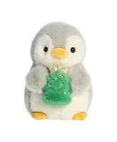 Aurora Small Pompom With Christmas Tree PomPom Penguin Festive Plush Toy Gray 7.5"