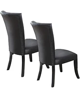 Streamdale Furniture Black Faux Leather Upholstered Lines Back Set Of 2 Piece Chairs Dining Room Wide Flair Back Chair