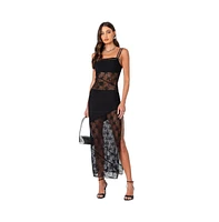 Edikted Women's Sheer Mesh & Lace Patchwork Maxi Dress