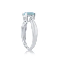 Caribbean Treasures Sterling Silver Four-Prong Round Larimar with White Cz Side Stones Ring