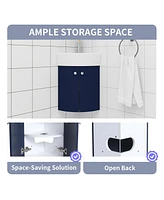 Corner Bathroom Vanity Sink Combo For Small Space Wall Mounted Cabinet Set, Ceramic Sink