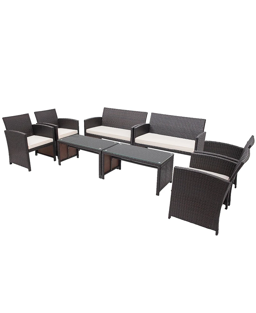 Costway 8PCS Patio Rattan Furniture Set Cushioned Chair Sofa Table Turquoise