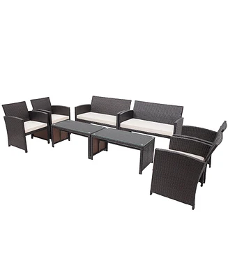 Costway 8PCS Patio Rattan Furniture Set Cushioned Chair Sofa Table Turquoise