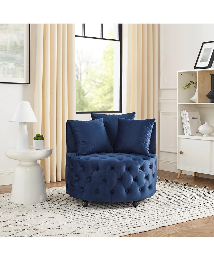 Simplie Fun Plush Velvet Swivel Accent Chair with Tufted Cushion and Caster Wheels