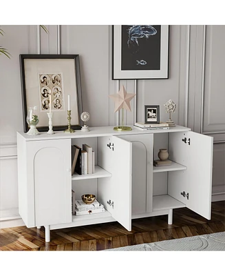 Simplie Fun Durable White Storage Cabinet with Adjustable Shelf and Solid Wood Pulls