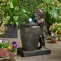 Simplie Fun Tranquil Garden Fountain with Cascading Waterfall, Led Lights, and Exquisite Detail
