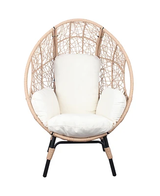 Simplie Fun Patio Pe Wicker Egg Chair Model with Natural Color Rattan Beige Cushion