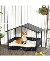 Streamdale Furniture Outdoor Pe Rattan Dog Bed with Canopy Cozy, Durable, Elevated Retreat