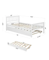 Streamdale Furniture Twin Bed with Trundle, Platform Bed Frame with Headboard and Footboard, for Bedroom Small Living Space, No Box Spring Needed, Whi