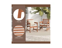 Slickblue Set of 2 Patio Solid Wood Dining Chairs with Cushions and Slatted Seat