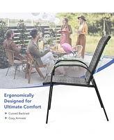 Gymax 6PCS Outdoor Pe Wicker Stacking Dining Chairs Patio Arm Chairs Mix Brown