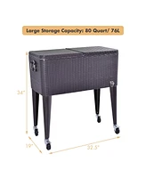 Slickblue 80QT Outdoor Party Portable Rattan Rolling Cooler Cart