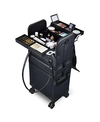 Byootique Makeup Train Case Lockable Rolling Cosmetic Traveling Storage Trolley