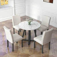5-Piece Dining Set with Marble-Inspired Table & Ergonomic Chairs