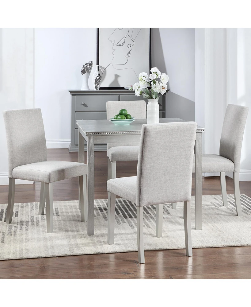 Streamdale Furniture Elegant 5-Piece Wooden Dining Set Table with Crystal Detail and Upholstered Chairs