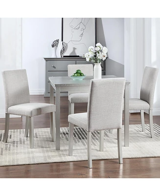 Simplie Fun Elegant 5-Piece Wooden Dining Set Table with Crystal Detail and Upholstered Chairs