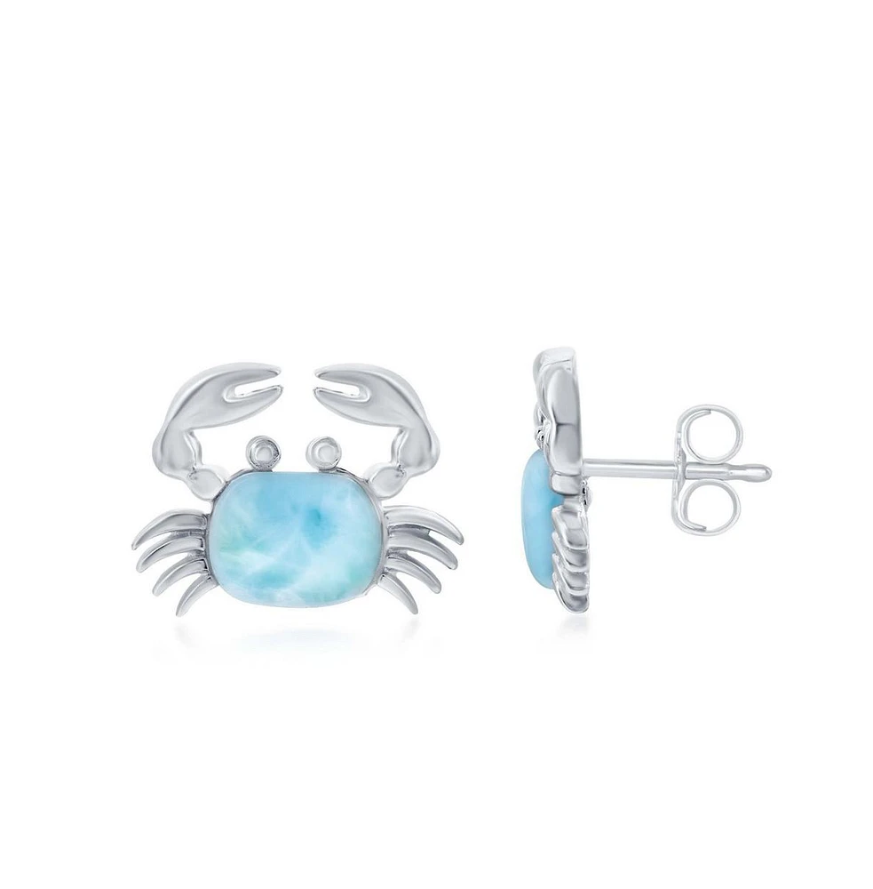 Caribbean Treasures Sterling Silver Larimar Crab Stud Earrings