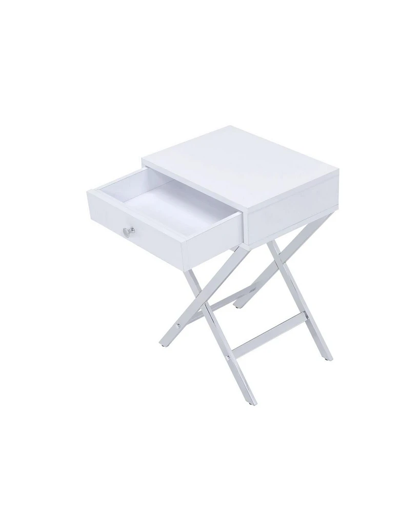 Simplie Fun Coleen Side Table, White & Chrome