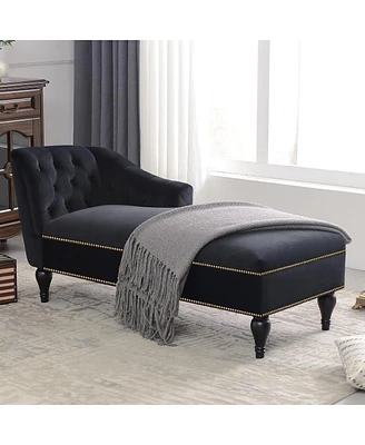 Simplie Fun 58" Velvet Chaise Lounge, Button Tufted Right Arm Facing Lounge Chair With Nailhead Trim