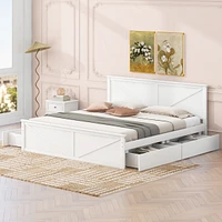 Streamdale Furniture King Size Wooden Platform Bed with Four Storage Drawers and Support Legs, White