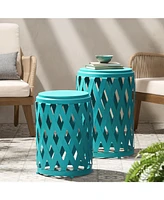 Stylish and Portable Lattice Design Patio Side Tables (Set of 2)